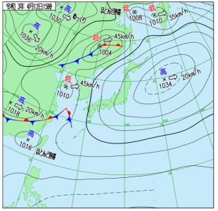 4月12日（月）15時の実況天気図