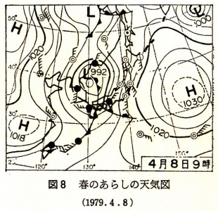 近江気象歳時記 P26 図8 春のあらしの天気図