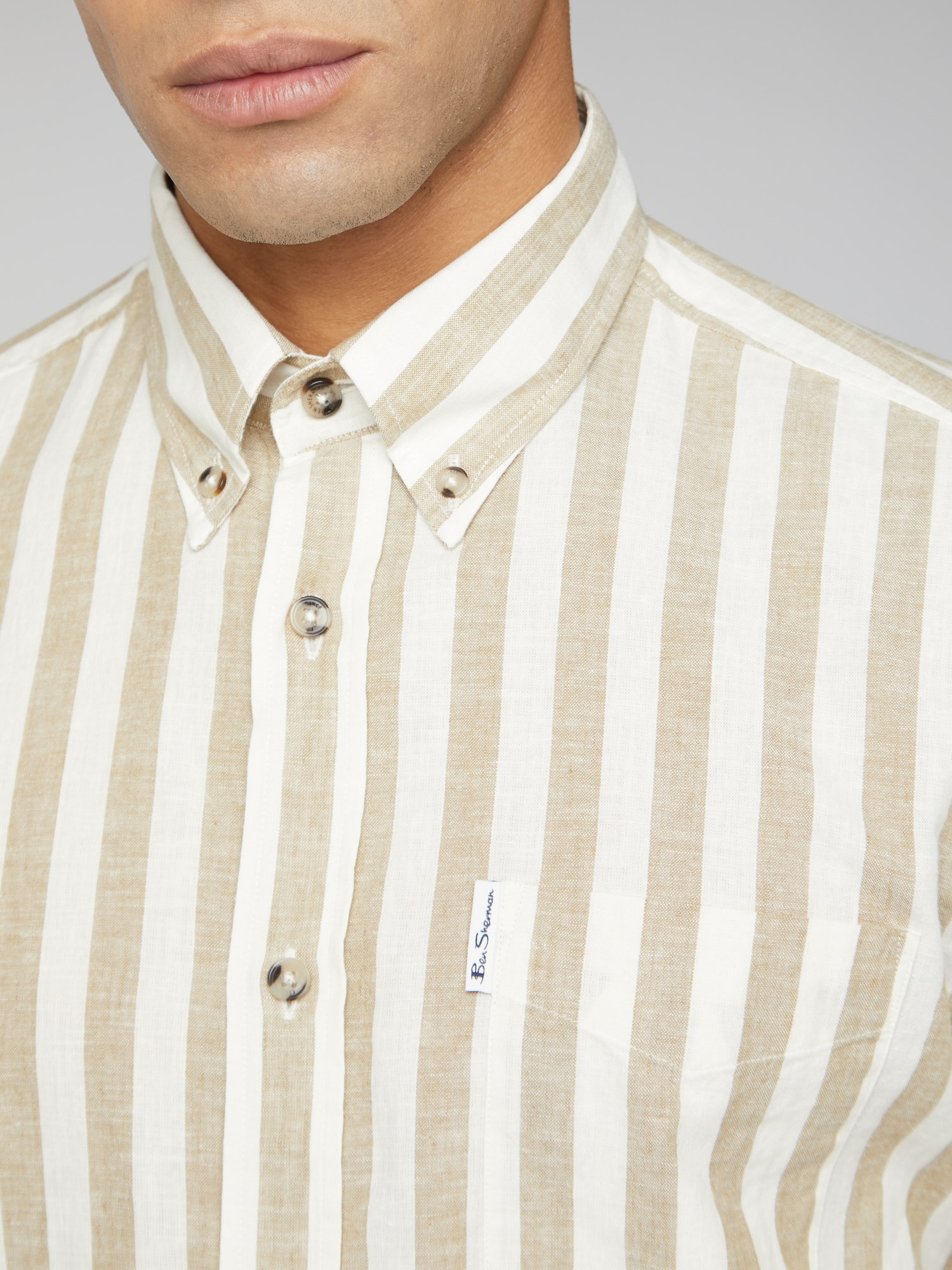 Ben Sherman Linen Candy Stripe Button Down Shirt 〜 ベンシャーマン リネン キャンディ ...