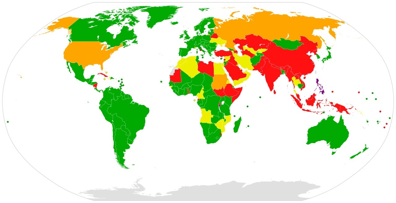 国際刑事裁判所ローマ規程　締結国（緑）、非加盟国（赤）
