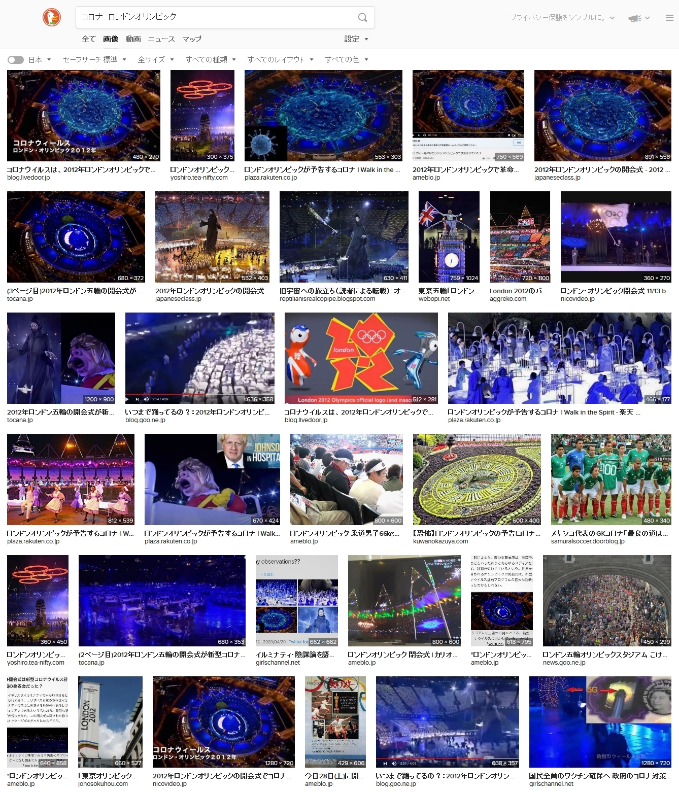 2012年のロンドンオリンピックですでにコロナ詐欺はあからさまに予告されていた。　ダックダックゴーでの画像検索結果　縮小